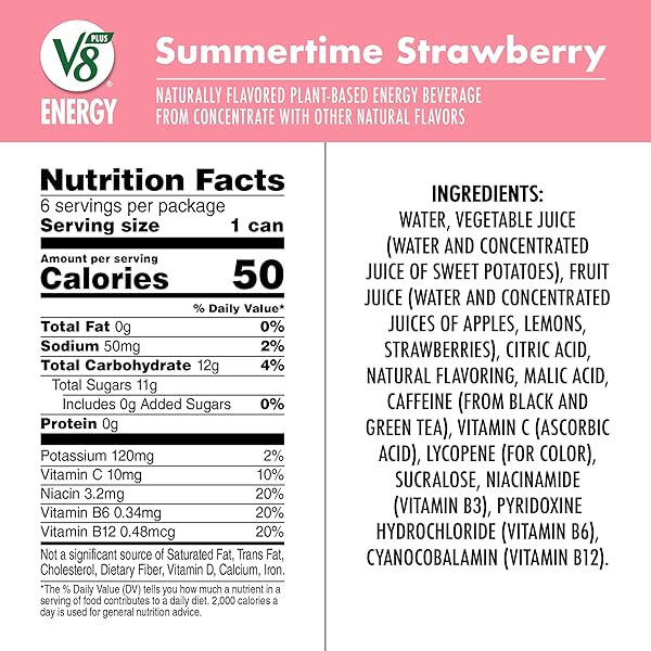 V8 +ENERGY LIMITED EDITION SUMMERTIME STRAWBERRY JUICE ENERGY DRINK, 8 FL OZ CAN (6 PACK)