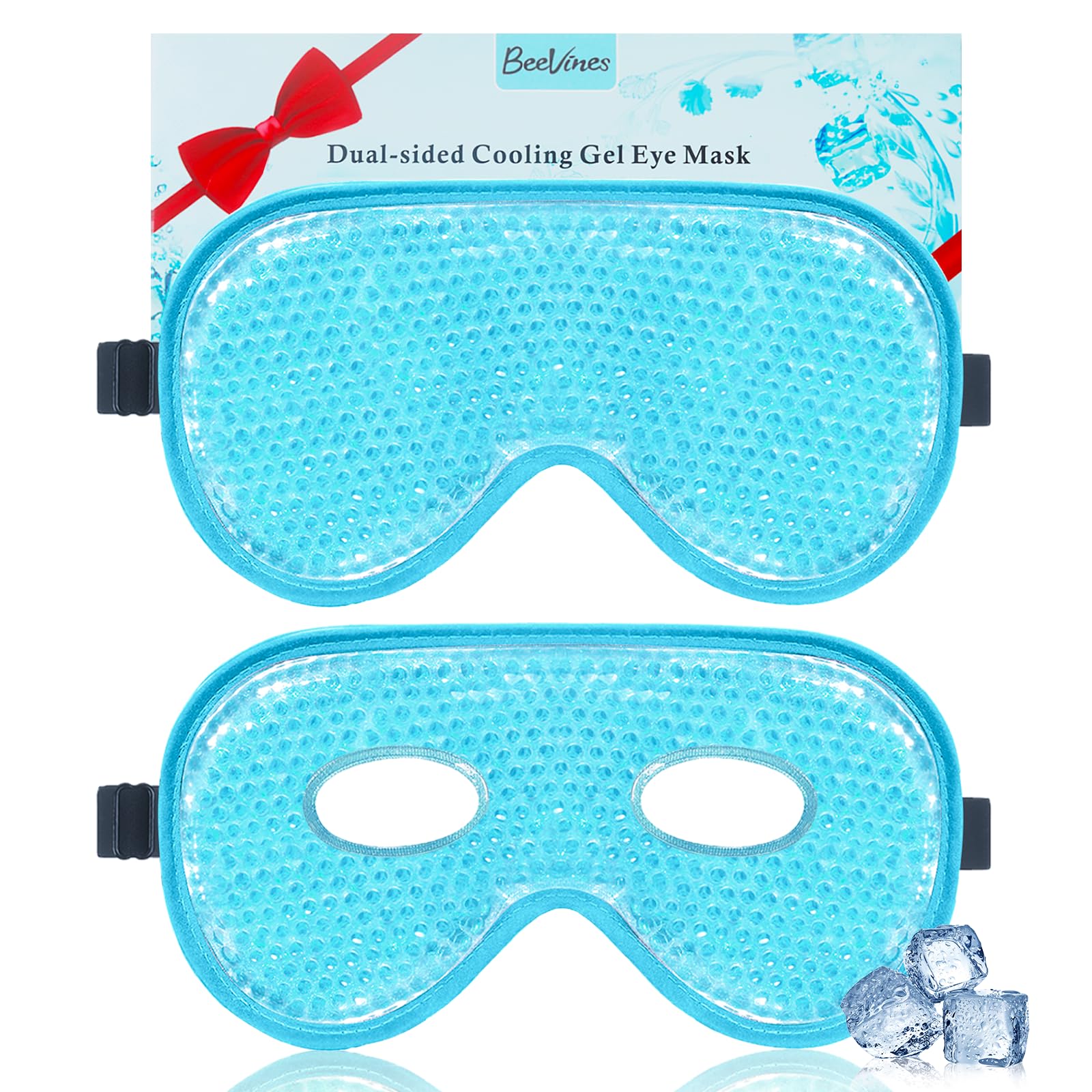 BeeVines Ice Eye Mask, 2 Pack JUMBO Cooling Gel Masks for Puffy Eyes for Men & Women, Cold & Warm Compress for Post Surgery, Puffiness, Allergies & Migraines Treatment (A02 Blue & Blue)