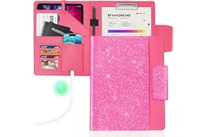 NatureTouch Padfolio Portfolio PU Leather Binder, Glitter Letter/A4 Size Notebook Clipboard Organizer with Pockets Resume Folder for Business School Office Women & Men,Rose Pink