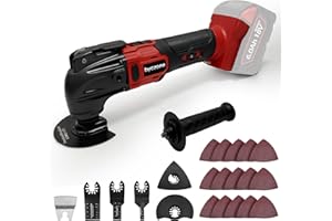 BYCZONE Cordless Oscillating Multitool Compatible with Milwaukee M18 Battery, Tool Only, 6 Speeds 8,500-21,000 RPM, Bulit-in LED Light, 22 Accessories, Oscillating Power Tool for Scraping Cutting Sanding