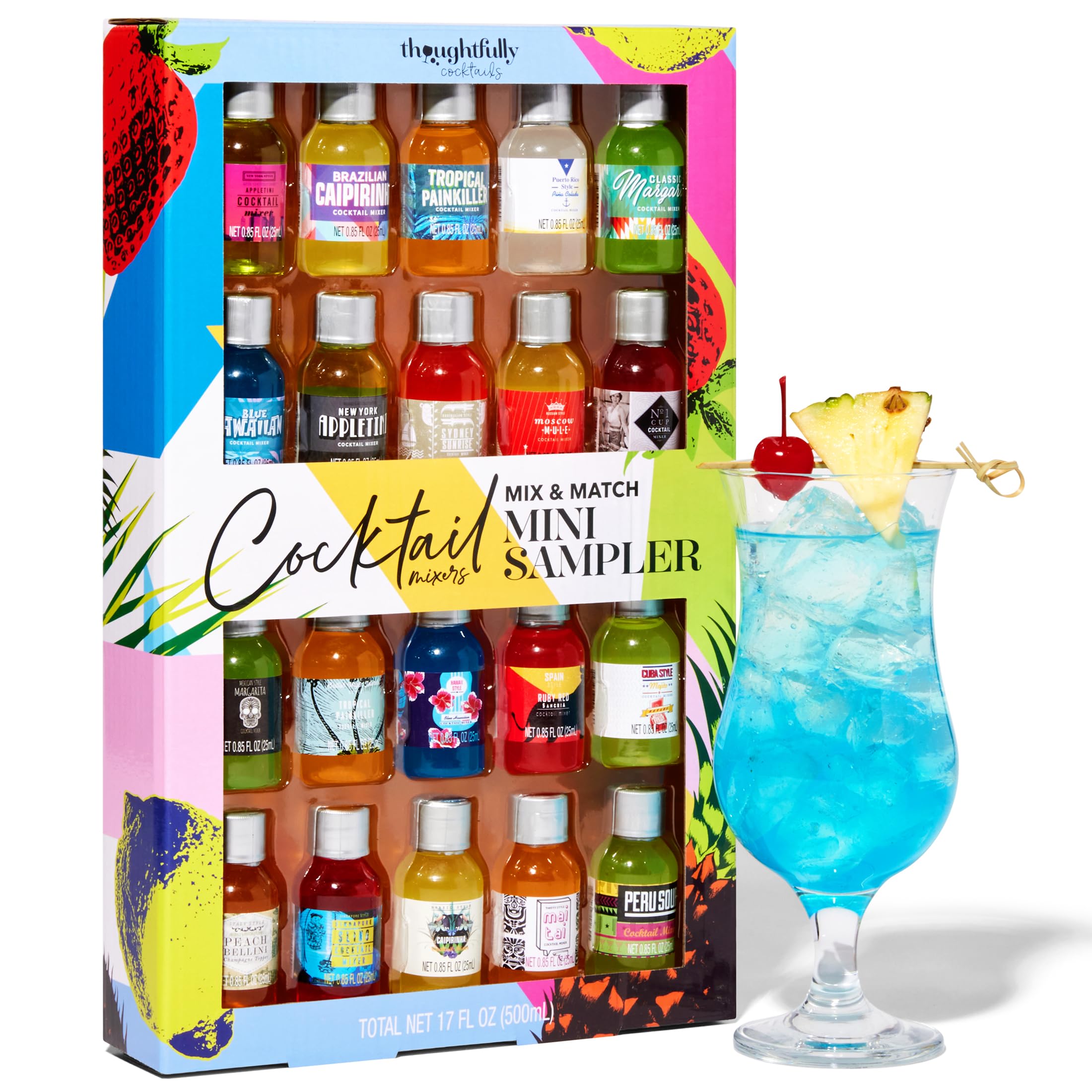 Thoughtfully Cocktails, Mix and Match Mini Sampler Cocktail Mixer Set, Vegan and Vegetarian, Tropical and Classic, Set of 20 (Contains NO Alcohol)