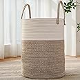 JMvicyroam Large Woven Laundry Basket Hamper,60L Cotton Rope Storage Bin for Blankets,Toys and Clothes,Decorative Tall Nurser