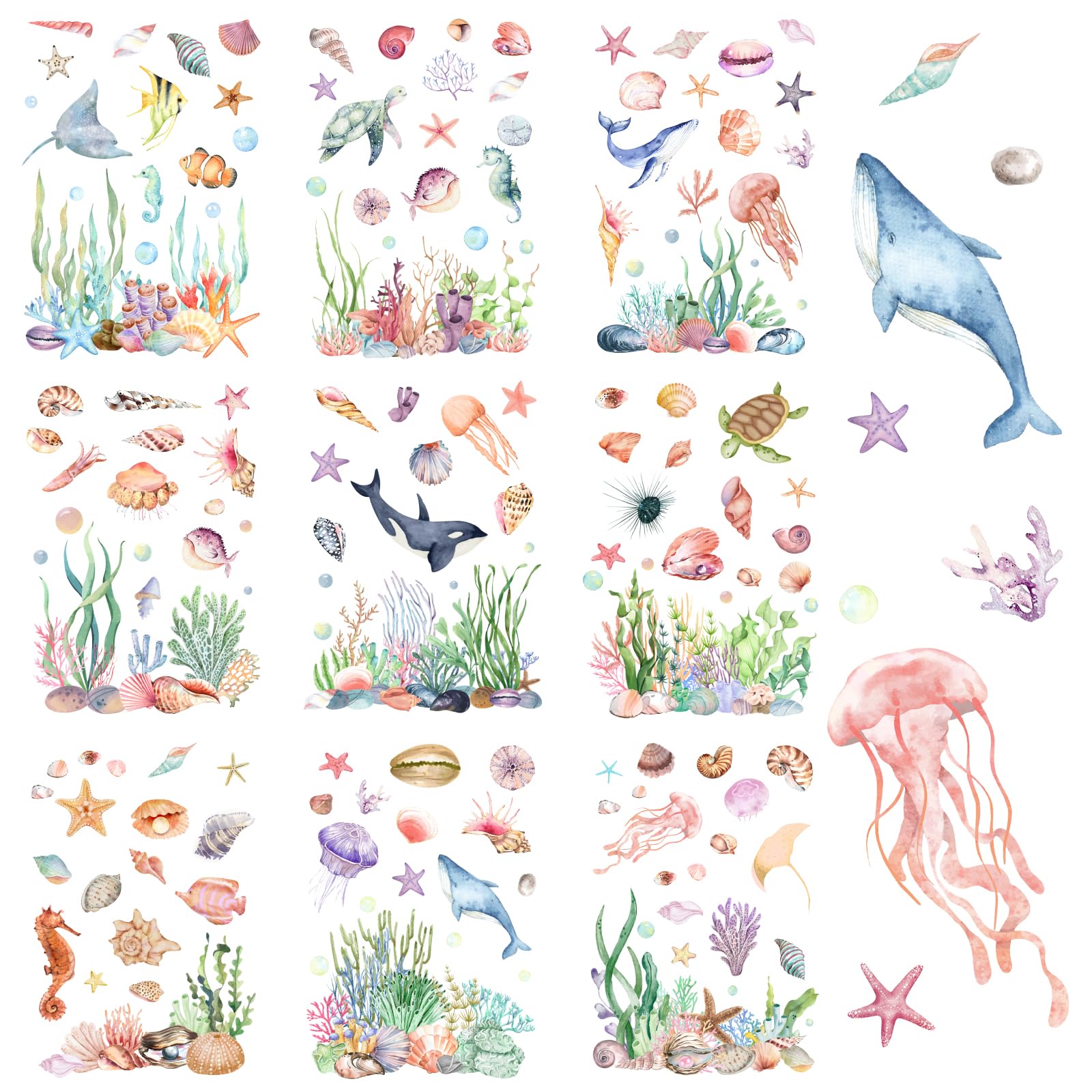 NICENEEDED 9 Sheets Furniture Rub on Transfer Stickers, Ocean Creatures Transfers for Crafts, Fish Pattern Sticker Aesthetic Decor Scrapbook Decals for Scrapbooking Journal Planner Album