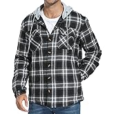 PEGENO Men's Long Sleeve Plaid Button Quilted Lined Flannel Shirt Jacket with Hood