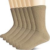 +MD Non-Binding Diabetic Socks for Men Women-6 Pairs Medical Circulatory Crew Socks with Cushion Sole Brown 9-11