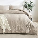 Andency Khaki Comforter Set Queen, 3 Pieces Beige