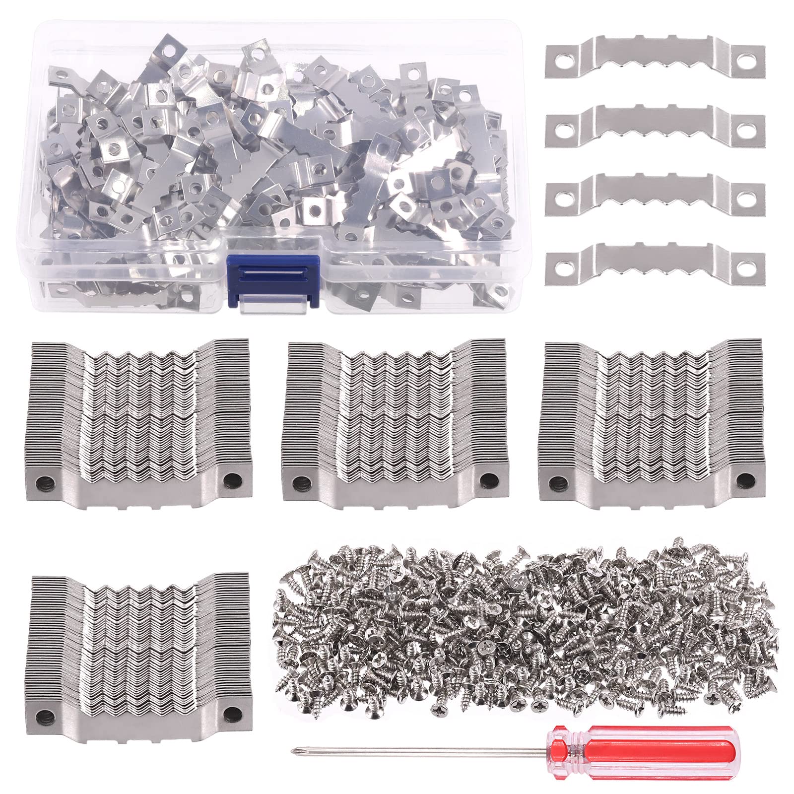 Swpeet 600Pcs Sawtooth Picture Frame Hanging Hangers Double Hole with Screws and Screwdriver, for Home Decoration Creative Picture Frame Hanging (Sliver)