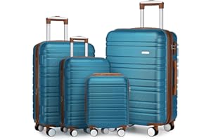 LARVENDER Luggage Sets 4 Piece, Expandable Hardside Suitcase Sets with Spinner Wheels TSA Locks, Lightweight Rolling luggage for Men and Women, Blue