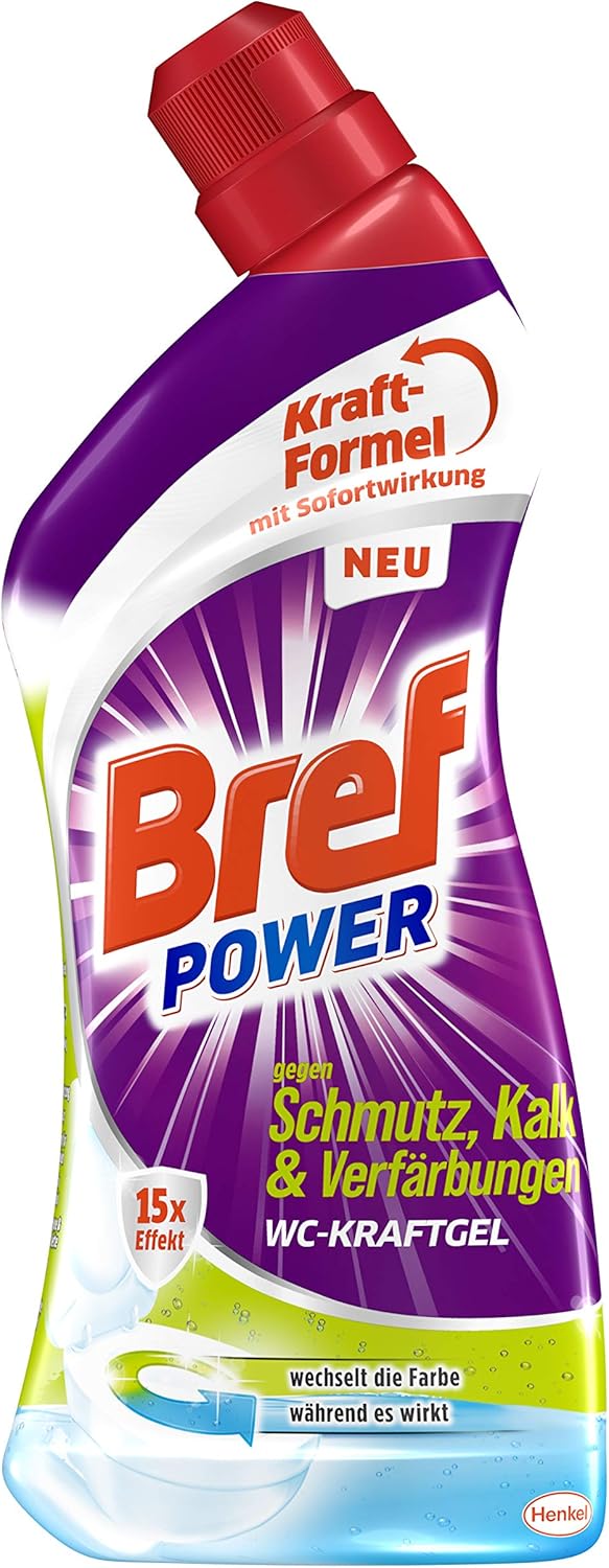 Bref Power WC KraftGel 15x Effekt gegen Schmutz, Kalk und Verfärbungen, 1 L, WC Reiniger für kraftvolle Reinigung
