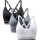 ANGOOL Strappy Sports Bra for Women, Longline Medium Support Yoga Bra Wirefree Padded Sports Bra with Adjustable Straps