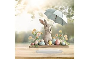 Bunny with Umbrella Easter Acrylic Desktop Decoration, Suitable for Home Décor in Living Room or Office. Idea Gift Choice: Ha