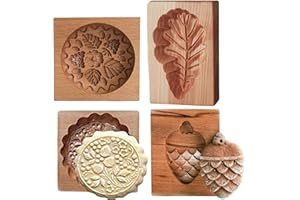 4Pcs Wooden Cookie Molds, 3D Press Embossing Christmas Theme Baking Molds, Creative Cookie Baking Supplies for Kitchen DIY an
