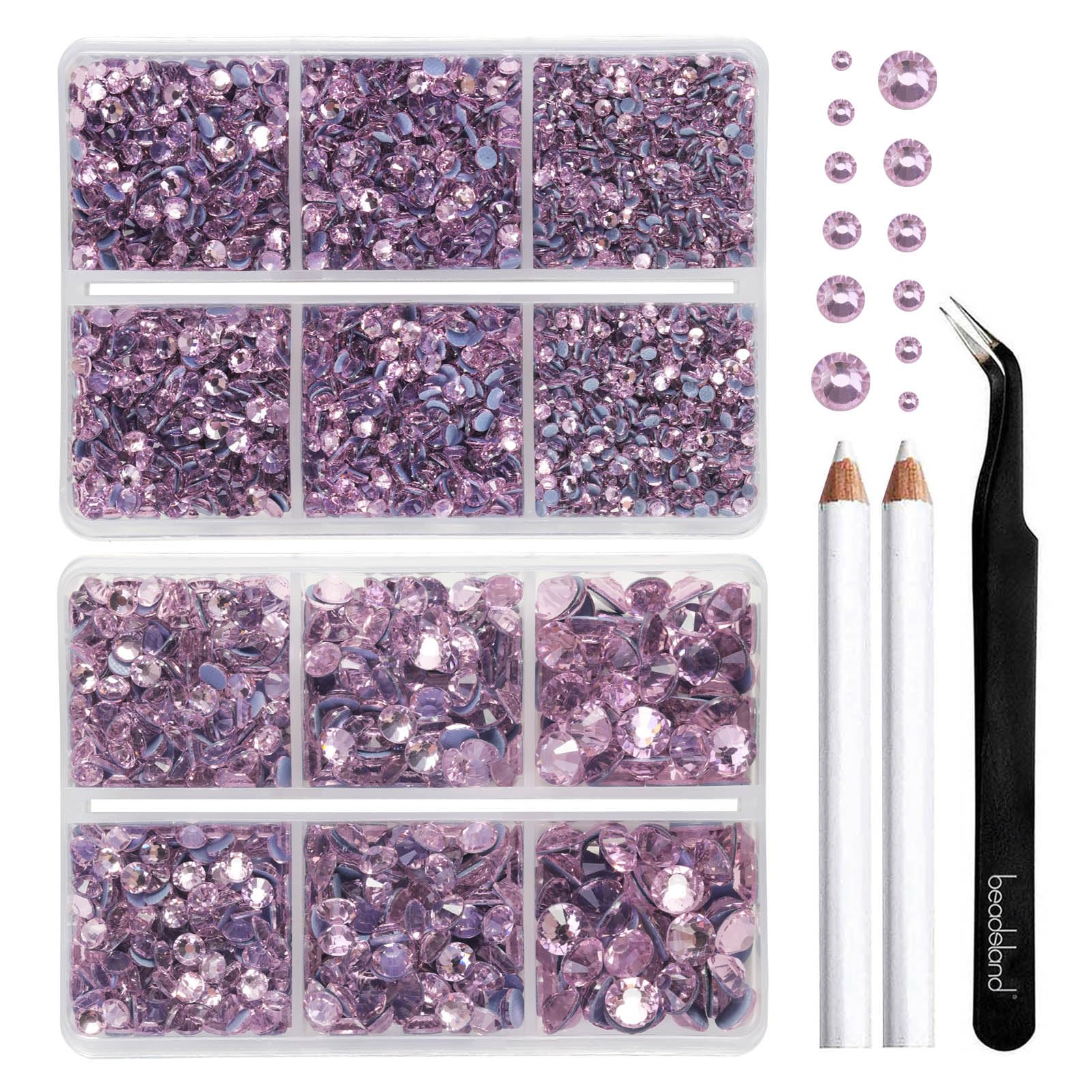 BEADSLAND Hotfix Rhinestones, 6080PCS Pink Rhinestones for Clothes Crafts Mixed 6 Sizes with Wax Pencil and Tweezers Kit, SS6-SS30, Light Pink