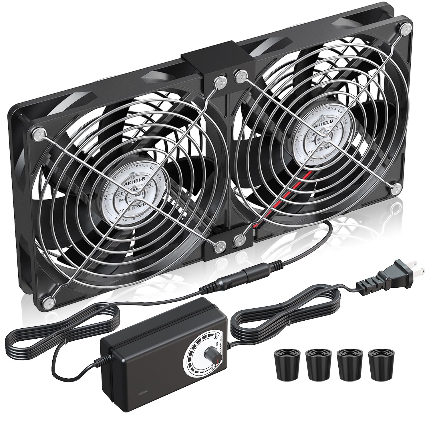 Photo 1 of 2 x 120mm 240mm Computer Fan with AC Plug 110V/220V to DC 12V Power Supply, Speed Controller 3V-12V Adjustable, for PC Case/Server/Cabinet/Workstation/Small Box Exhaust Cooling