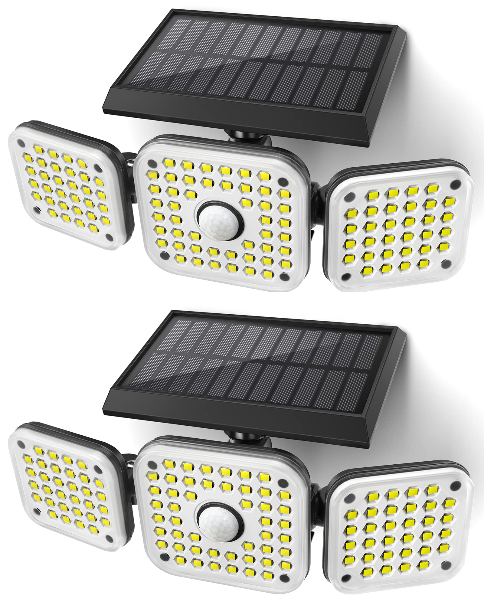 JOMARTO Solar Motion Lights Outdoor,3 Head Security Lights with Motion Sensor，Adjustable 112 LED Flood Lights Waterproof270° Wide Angle Security Lights for Porch Garden Patio Yard Backyard (2PCS)