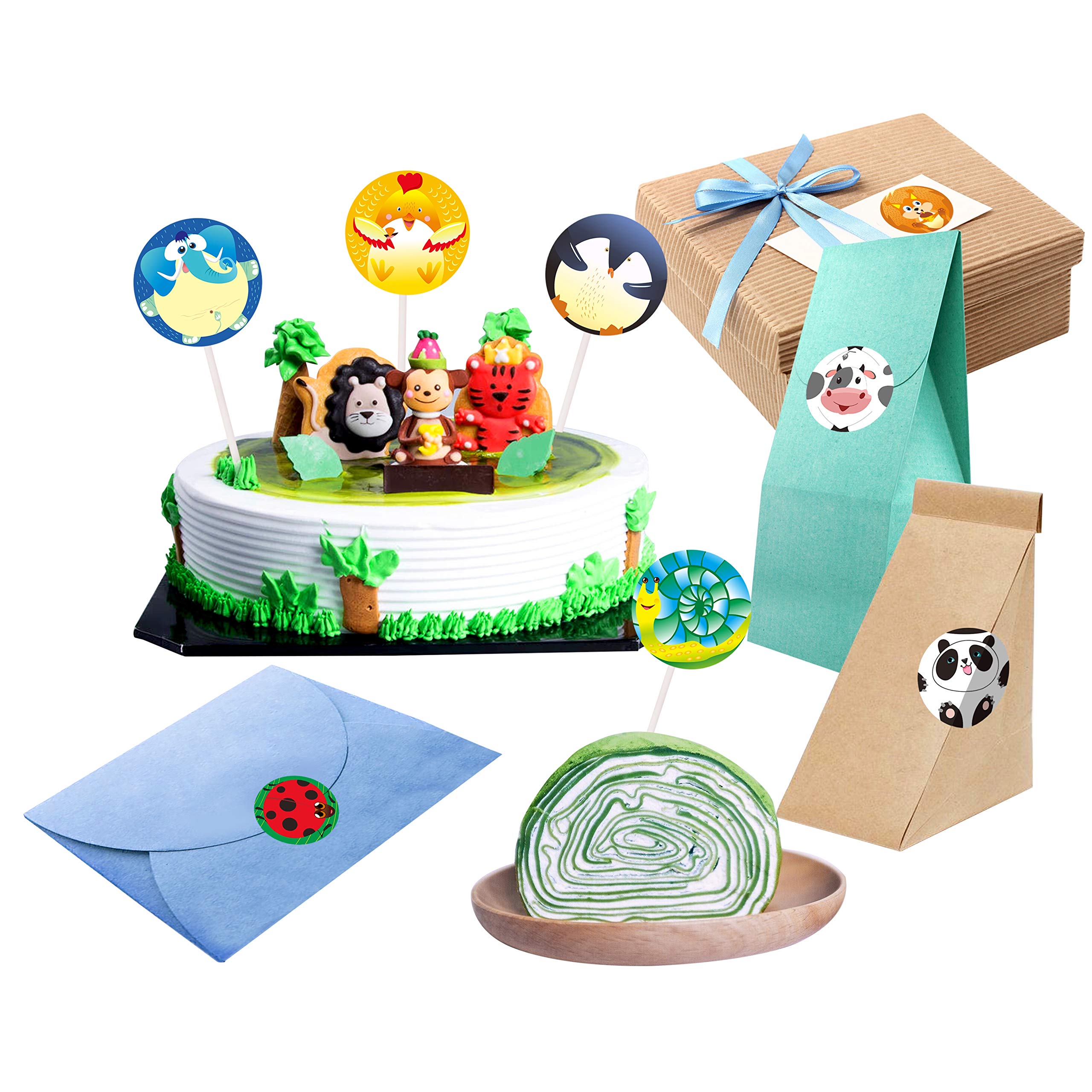 600 Adorable Round Animal Stickers in 16 Designs with Perforated Line Expanded Version (Each Measures 1.5