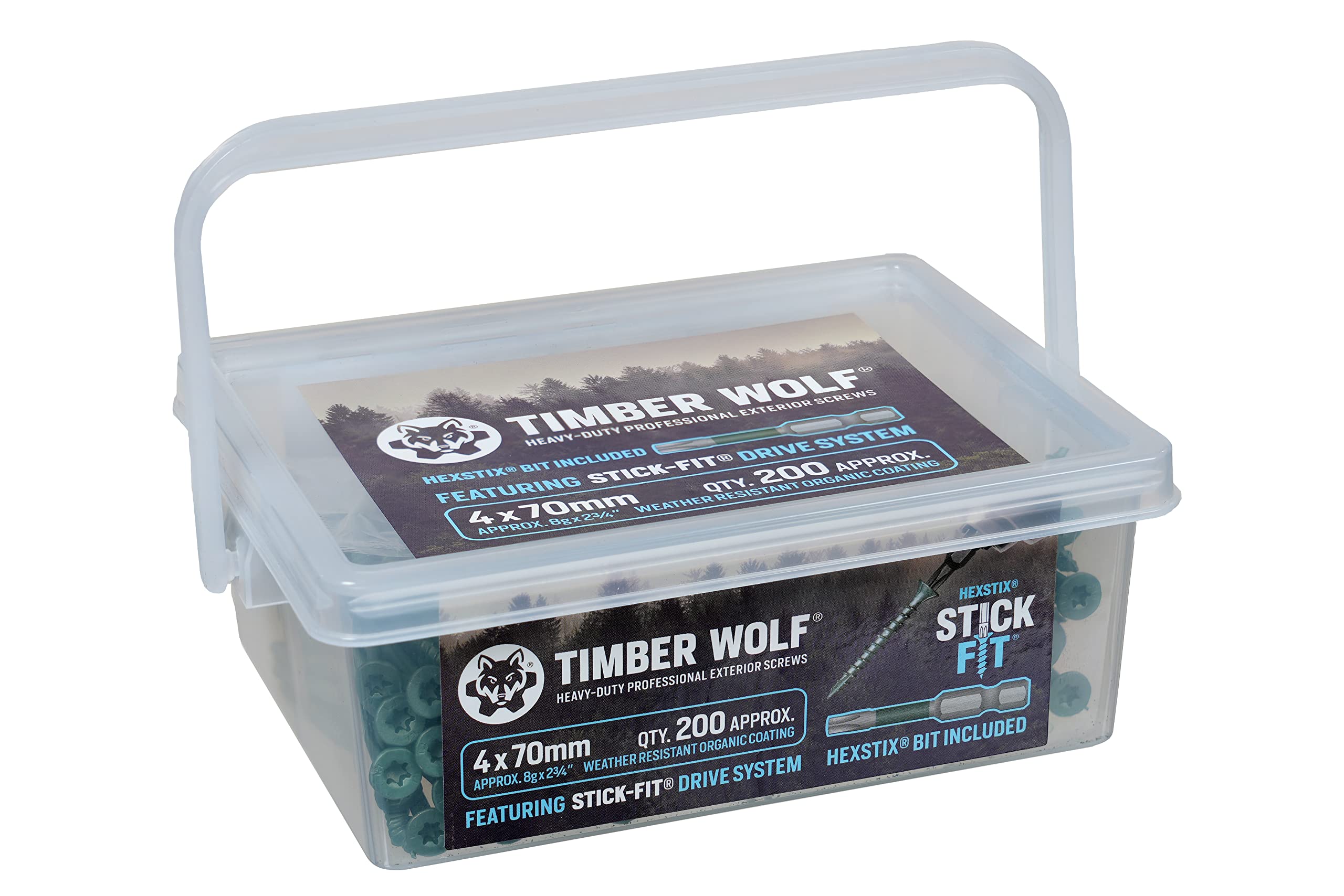 Timber Wolf Exterior Woodscrews - 4.0 x 70mm - Tub of 200, Green