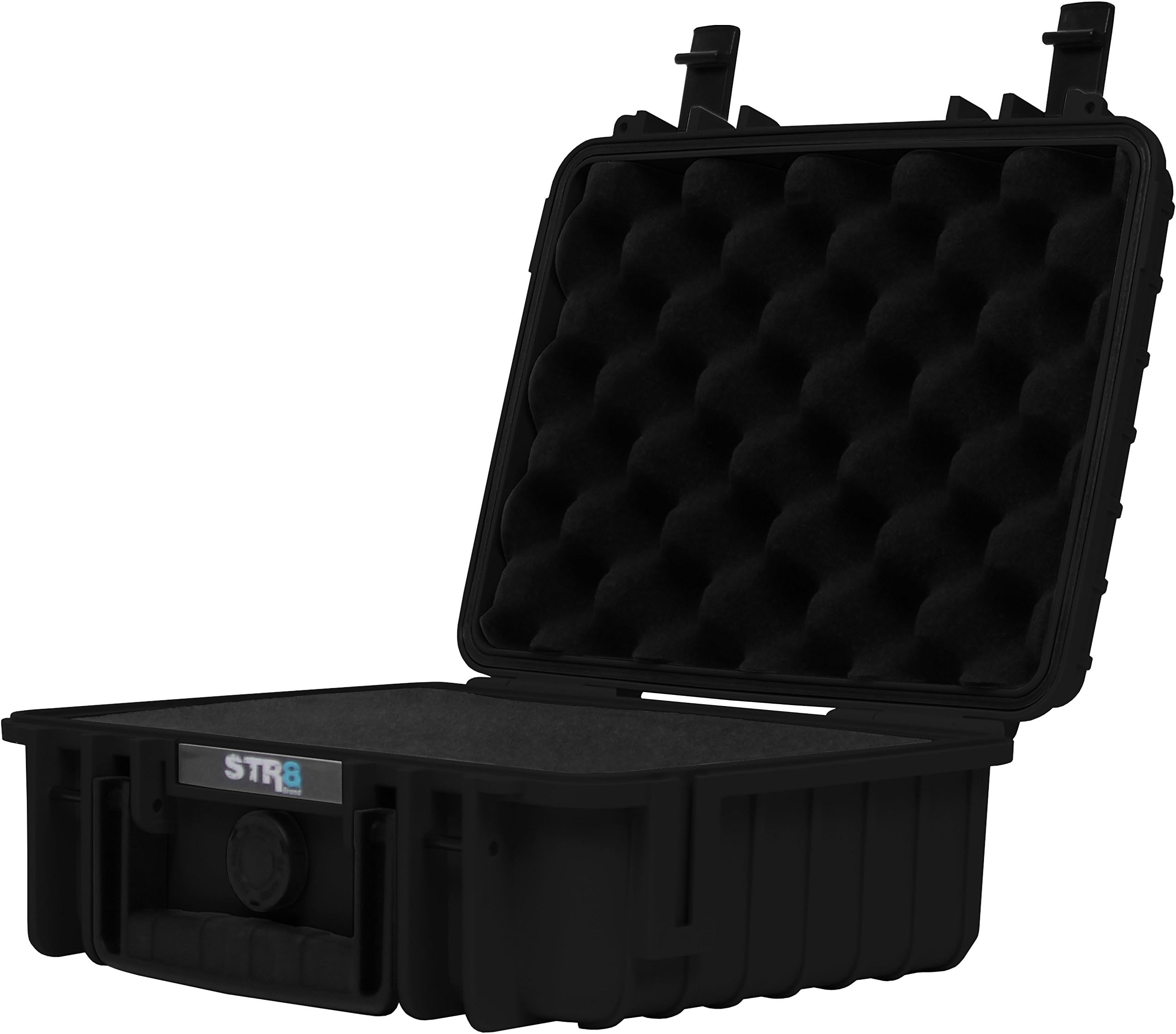 STR8Brand 10" Weather Resistant, Smellproof, Lockable, Glass Protector, Outdoor Carrying Case for Multi-Purpose with Pluck Foam (Onyx Black)