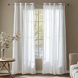 Deconovo Linen Look Net Curtains 2 Panels 55x72 White Fleck Eyelets