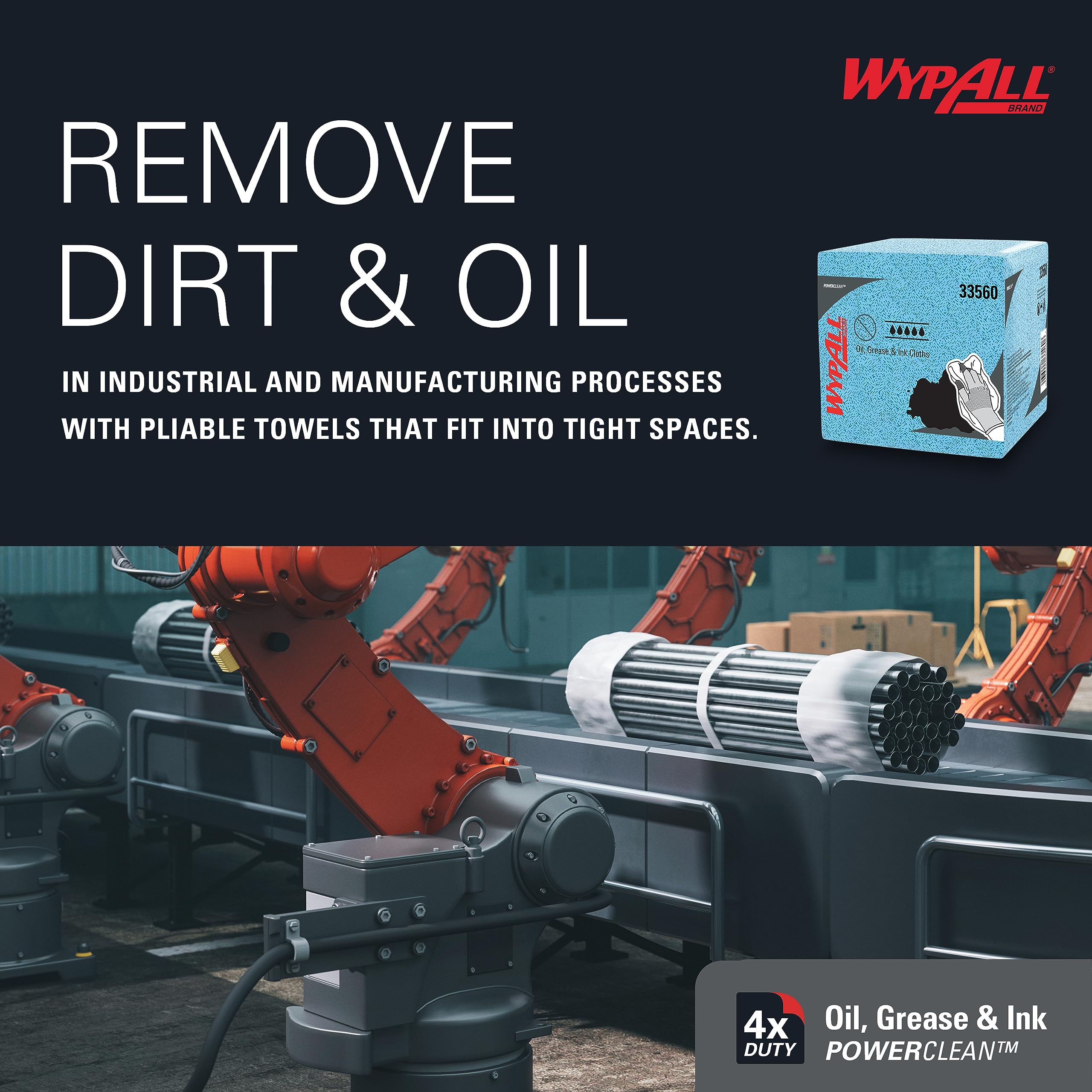 WypAll Oil, Grease & Ink Cloths (33560), Quarterfold, Lint-Free Wipes, Blue (8 Packs of 66 Sheets, 528 Sheet Total)