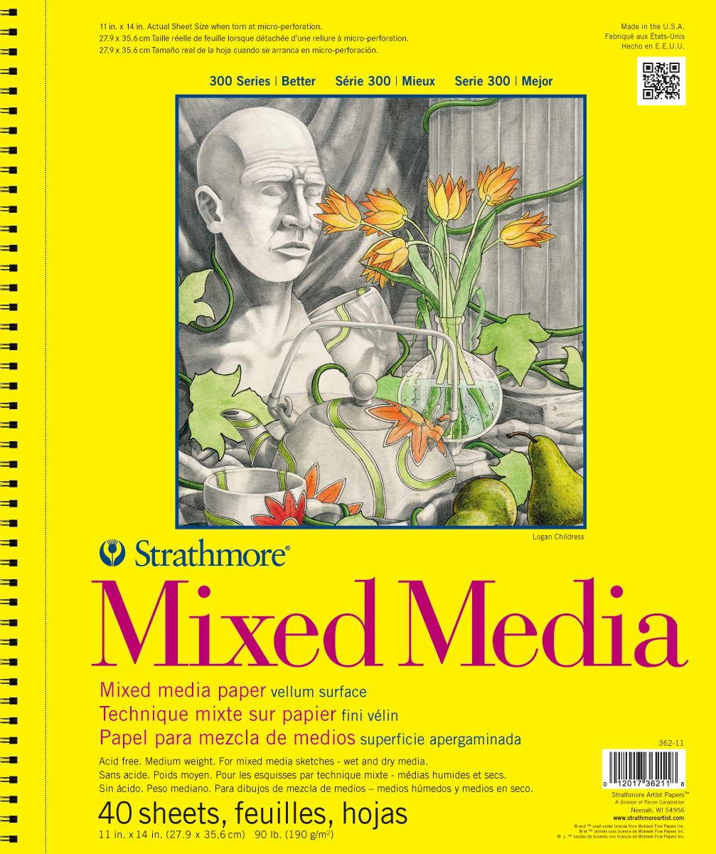 Strathmore 362-11 300 Series Mixed Media Pad, 11"x14" Wire Bound, 40 Sheets