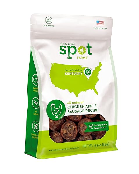 SPOT FARMS CHICKEN APPLE SAUSAGE HEALTHY ALL NATURAL DOG TREATS HUMAN GRADE MADE IN USA 12.5 OZ