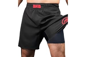Boxing Honey Badger 2-in-1 BJJ MMA Fight Shorts Built-in Compression Lining: Grappling, Brazilian Jiu Jitsu, No-Gi Shorts