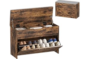 HOMCOM Shoe Bench with Storage, Farmhouse Entryway Bench with Flip Drawer, Lift Top Storage and Padded Seat Cushion for 4–8 P