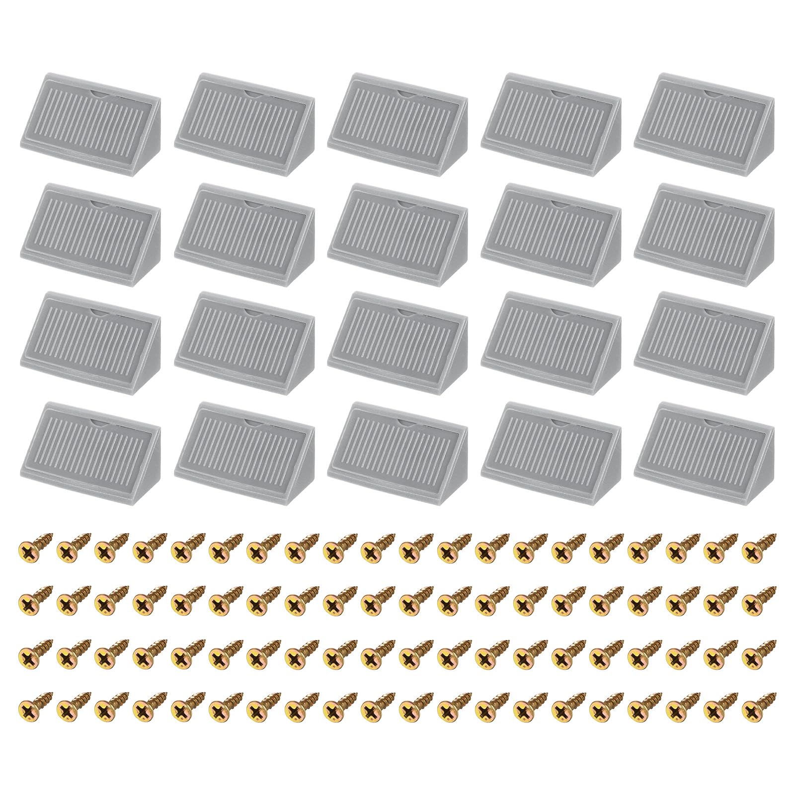 uxcell 50Pcs 90 Degree Plastic Corner Braces with Cover Cap, 41x19x19mm Nylon Shelf Right Angle Brackets with Screws for Cabinets, Cupboards (Grey)