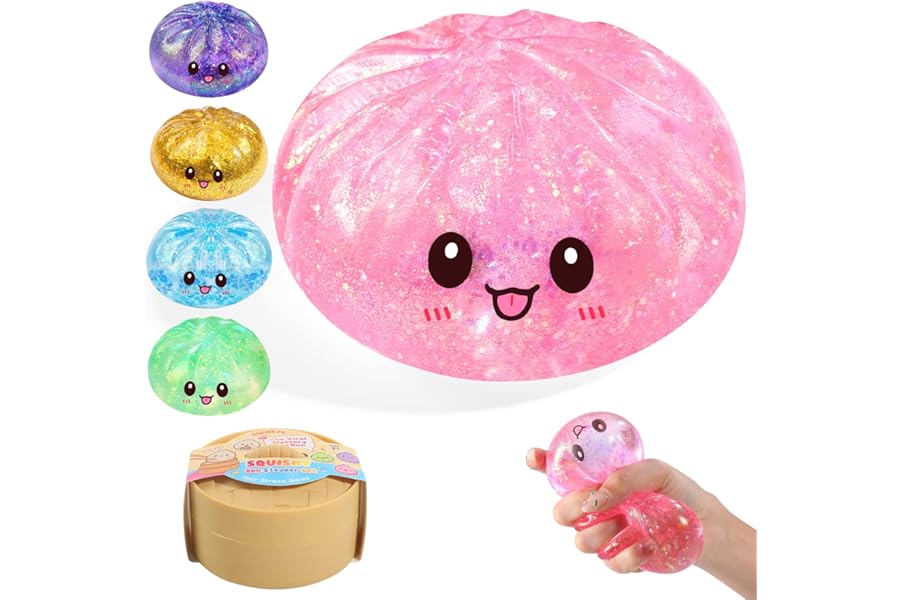 Sugar Glitter Dumpling Squishy,Viral Bao Bun Squishy Dumling Mystery Box,Stress Relief Fidget Squeeze Toy for Holiday & Birthday Gifts (Pink)
