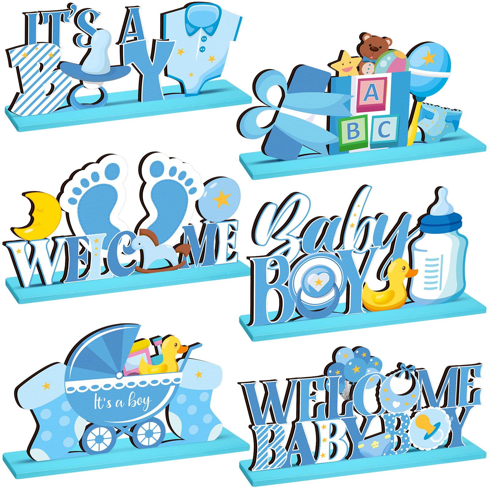 Photo 1 of 6 Pcs Blue Baby Shower Wooden Table Centerpieces It's a Boy Baby Shower Decorations Welcome Boy Gender Reveal Party Table Topper Decorations for Newborn Birthday Photo PropsLPNPMEJ7503728
