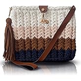 CHQEL Evening Clutch Bag for Women, Handmade Crochet Wedding Party Purse, Small Flap Formal Crossbody Handbag Evening Clutch