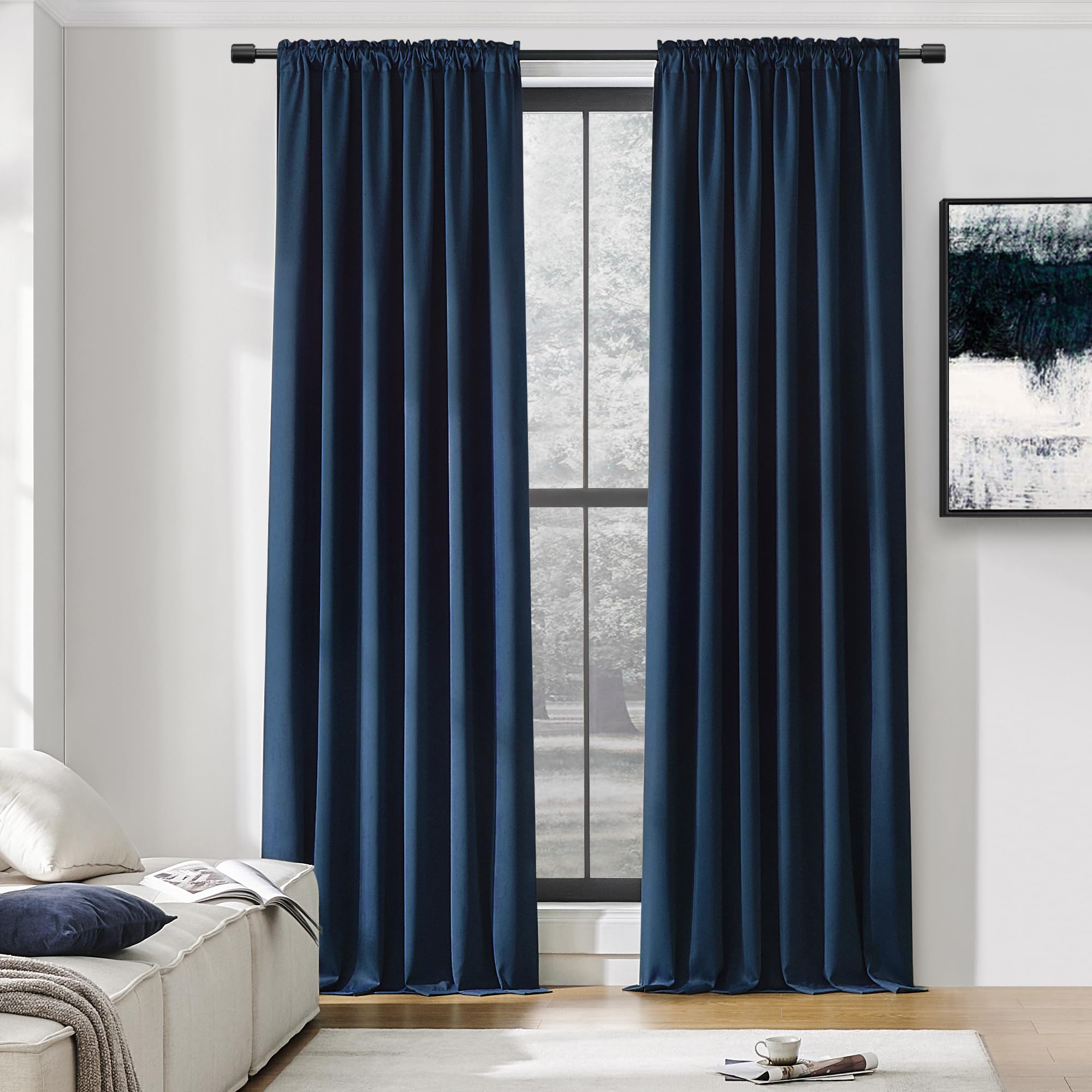 Photo 1 of DONREN 96 Inches Long Floor Length Curtains - Dark Blue Blackout Curtains for Living Room - Rod Pocket Thermal Insulated Curtains for Bedroom (42 x 96 Inch,Set of 2 Panels)