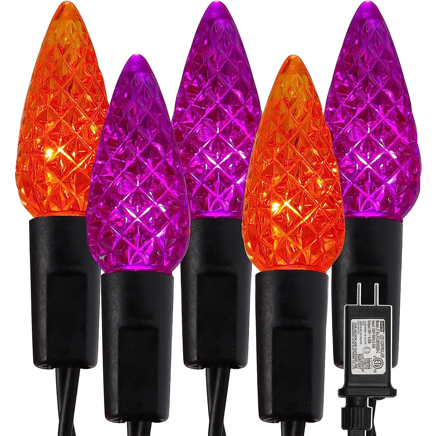Photo 1 of ** SOME BULBS DAMAGED** WATERGLIDE Halloween C6 String Lights, 33ft 100 LED Black Wire Fairy Lights with 29V Safe Adaptor, 8 Lighting Mode, Waterproof for Indoor Outdoor Patio Xmas Tree Party Decor, Orange & Purple