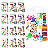 Pajean 16 Pieces Paint Splatter Party Bags with Handle Art Painting Candy Treat Goodie Gift Tote Bags Party Goodies Pouches for Birthday Baby Shower Decorations Gift Wrapping Supplies (Bright Style)