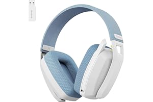 BINNUNE 2.4GHz Wireless Gaming Headset with Mic for PS5, PS4, PC, Mac, PlayStation 4 5, Bluetooth Gaming Headset with Flip Microphone, Gaming Headphones for Laptop Computer, Blue & White