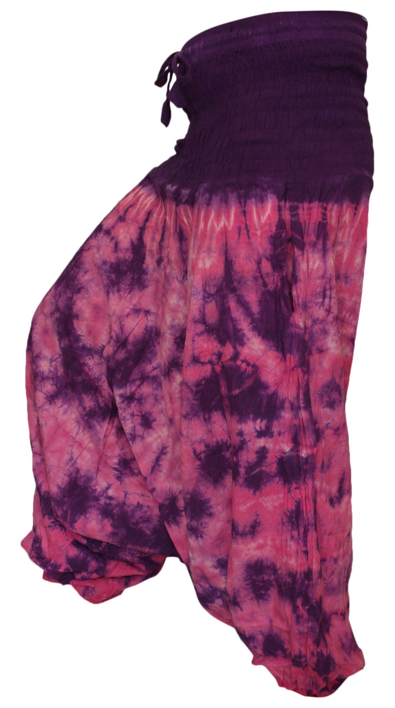 SHOPOHOLIC FASHION Tie Dye Womens Harem Pants, Colourful Yoga Boho Baggy Trousers Hippie Clothes, Purple Pink Mix
