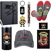 Patelai 9 Pcs Firefighter Gifts Set for Men Dad Husband Son for Firefighter Fireman Gifts Include 16 oz Tumbler Mug Ballpoint Pen Baseball Hat Socks Notebook Keychain Pendant