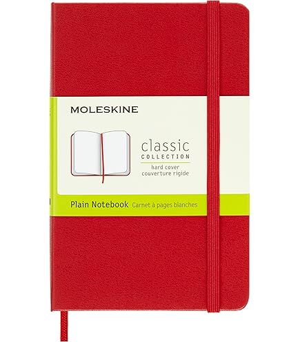 Moleskine Classic Notebook, Large, Plain, Red, Hard Cover 13 x 21