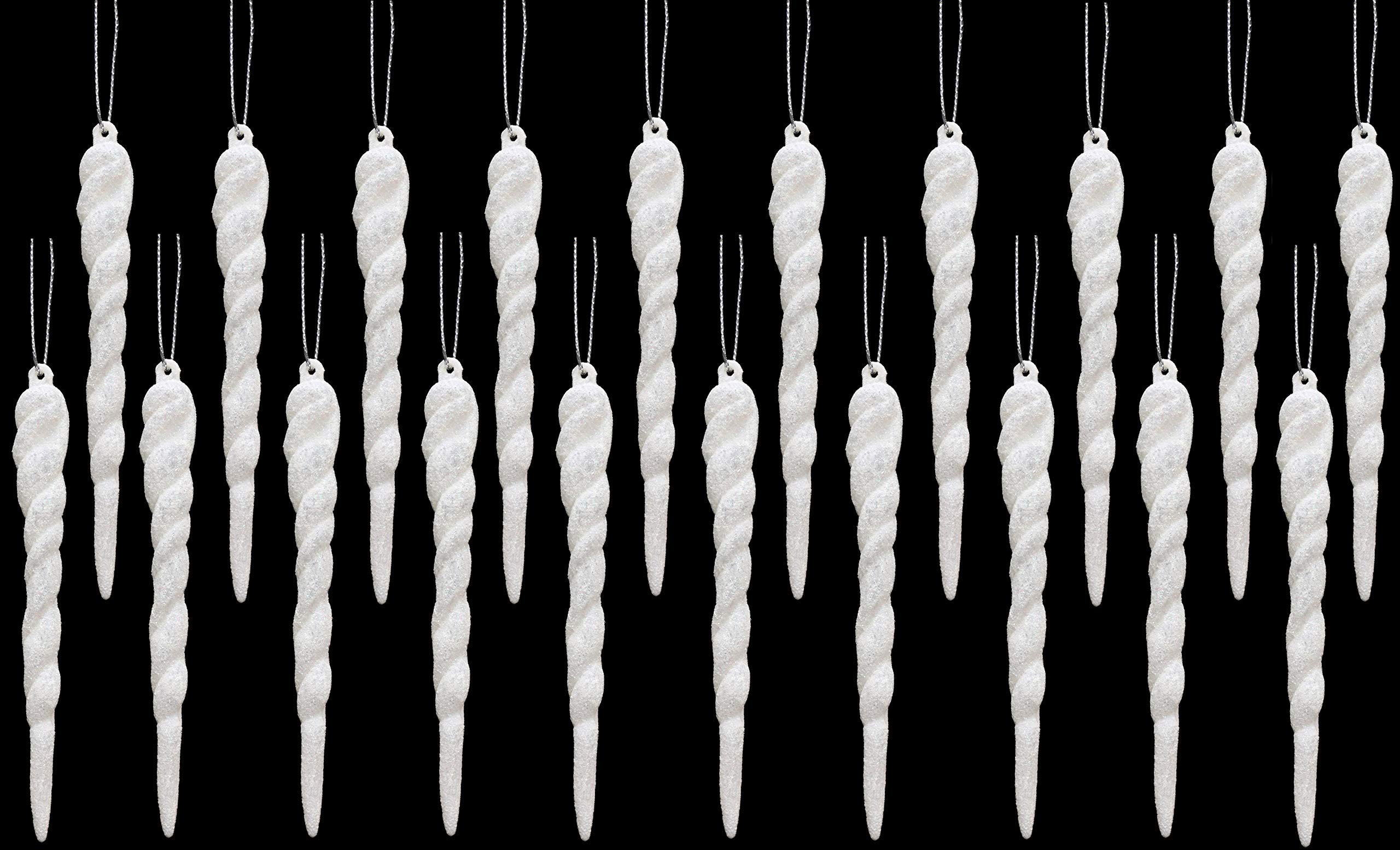 Christmas Concepts® 120mm (4.8") Glitter Icicle Decorations Christmas Tree Trims (WHITE, 20)
