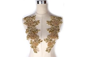 Labellezalady Beaded Rose Flowers &Leaves Rhinestone Pair Applique White&Clear for Prom Dress Belt Arts Crafts Sewing decorat(PH23011WT)