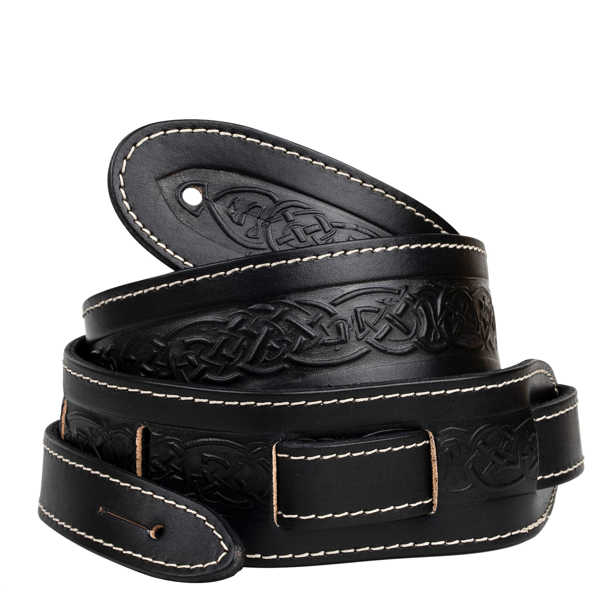 Leathergraft Celtic Guitar Strap - Natural Tooling Leather with Traditional Celtic Pattern - Suitable for Acoustic, Electric, or Bass Guitar - Adjustable Strap – 5cm Wide
