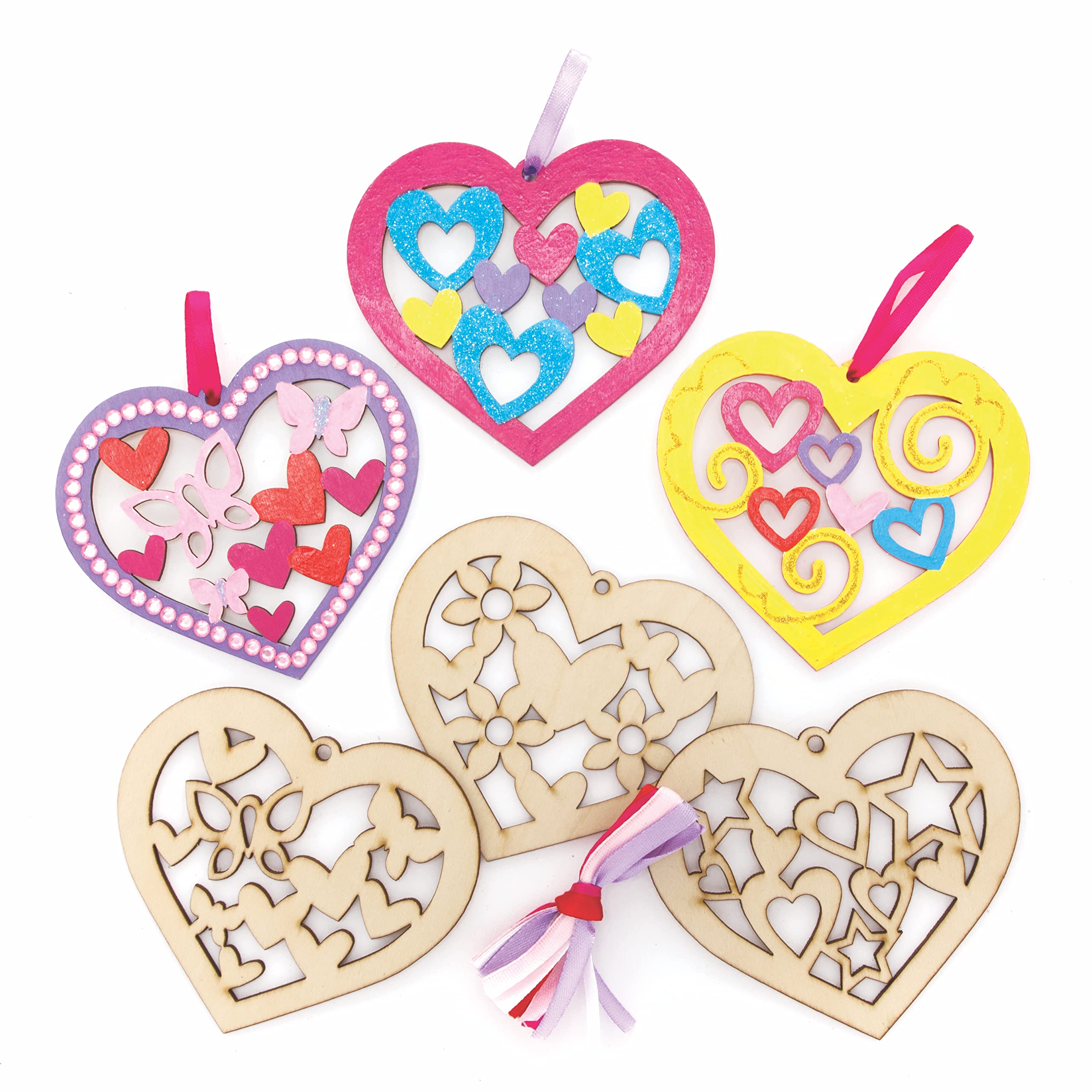Baker Ross AX887 Heart Decorations - Pack of 10, Woodcrafts for Kids to Make, Paint, Decorate and Display. Great for Arts and Crafts Activities