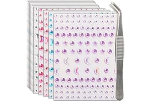 NIACONN Face Jewels Gems Stick On, (10 Sheets/5 Colors/1280 Particles) Self Adhesive Rhinestone Hair Gems Stickers for Makeup & DIY - Star and Moon Styling