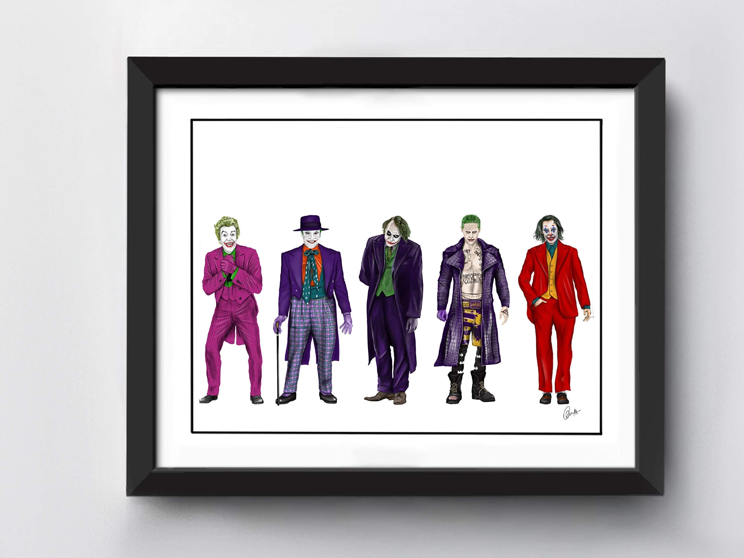 Joker Art Print | A4 size | Cesar Romero | Jack Nicholson | Heath Ledger | Jared Leto | Joaquin Pheonix | Hand Drawn Illustration | Print only not Framed