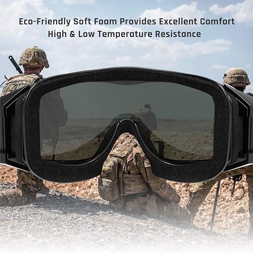 XaegisTac Anti-Fog Tactical Goggles – 2 Interchangeable Lenses, ANSI Z87.1, Helmet Compatible, For Airsoft & Paintball
