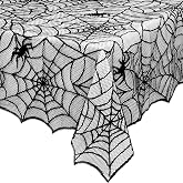 eZAKKA Black Lace Halloween Tablecloth - 60x104 Inch Rectangle Spider Web | Table Cloth Cover for Gothic Party Decorations, Dining Room &amp; Home Decor