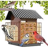 FlowaFoli Bird Feeders for Outdoors Hanging, Metal Bird Feeder with Double Suet Cage Cake, Large Capacity, Birdfeeders Sturdy & Weatherproof, Easy to Clean & Refill, Great for Attracting Wild Birds