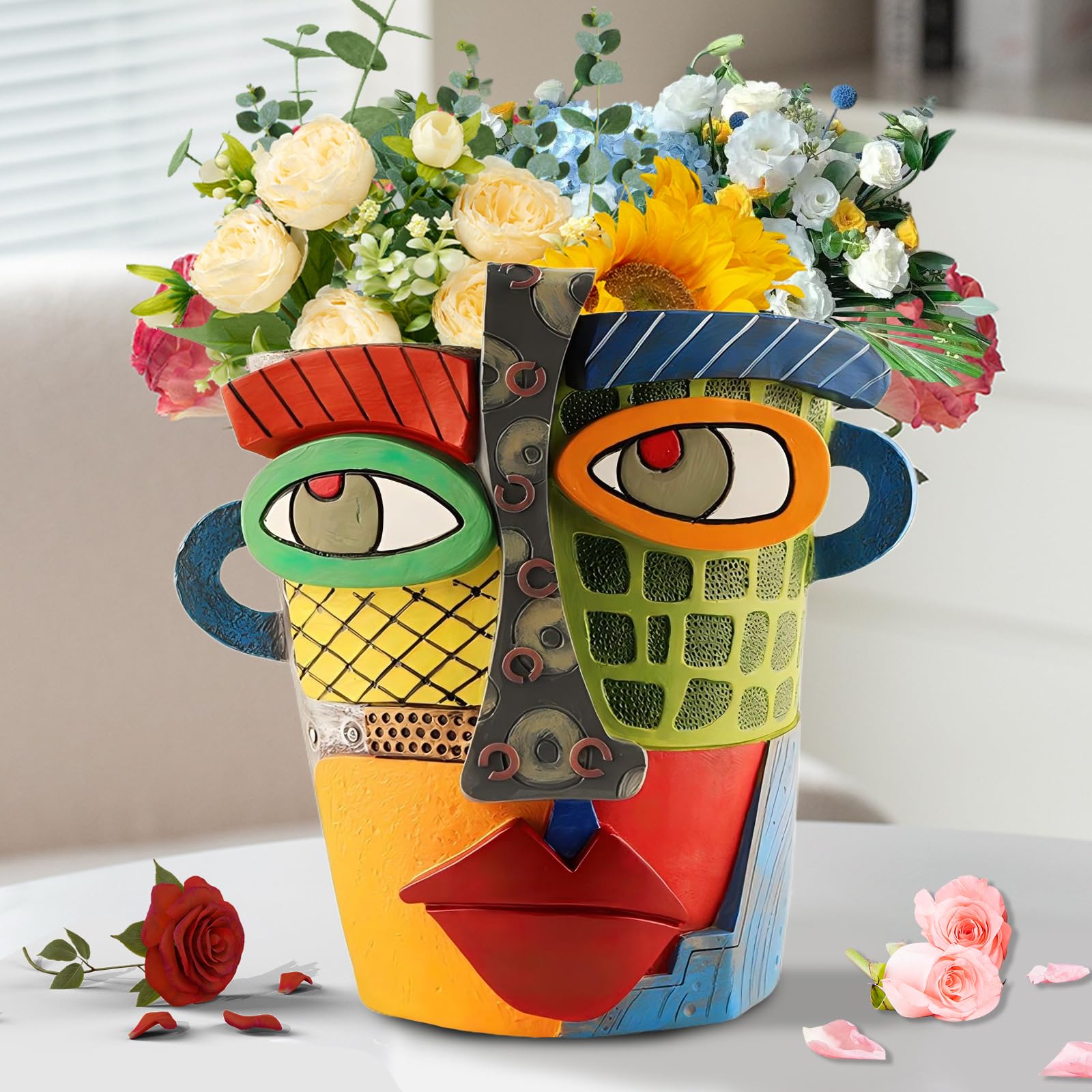 Teeloray Brutalist Abstract Beauty Face Planters, Flower Pot Ornaments, Unique Abstract Planter, Indoor Funny Succulent Planter for Home Decorations, Room Decoration