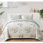 Floral Quilt King Size,Green Botanical King Quilt 3 Pieces,Reversible Soft King Quilt Bedding Set for All-Season(104"x90")